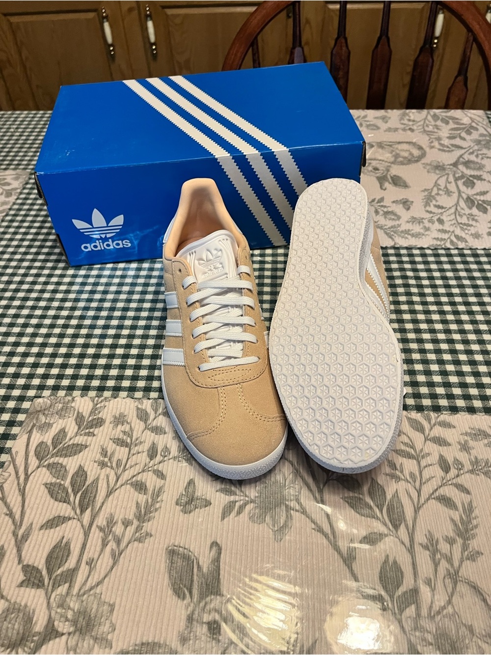 adidas Beige Suede Sneakers with White Stripes